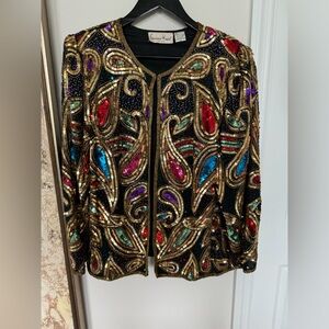 Laurence Kazar Vintage Sequence Colorful Jacket Size M